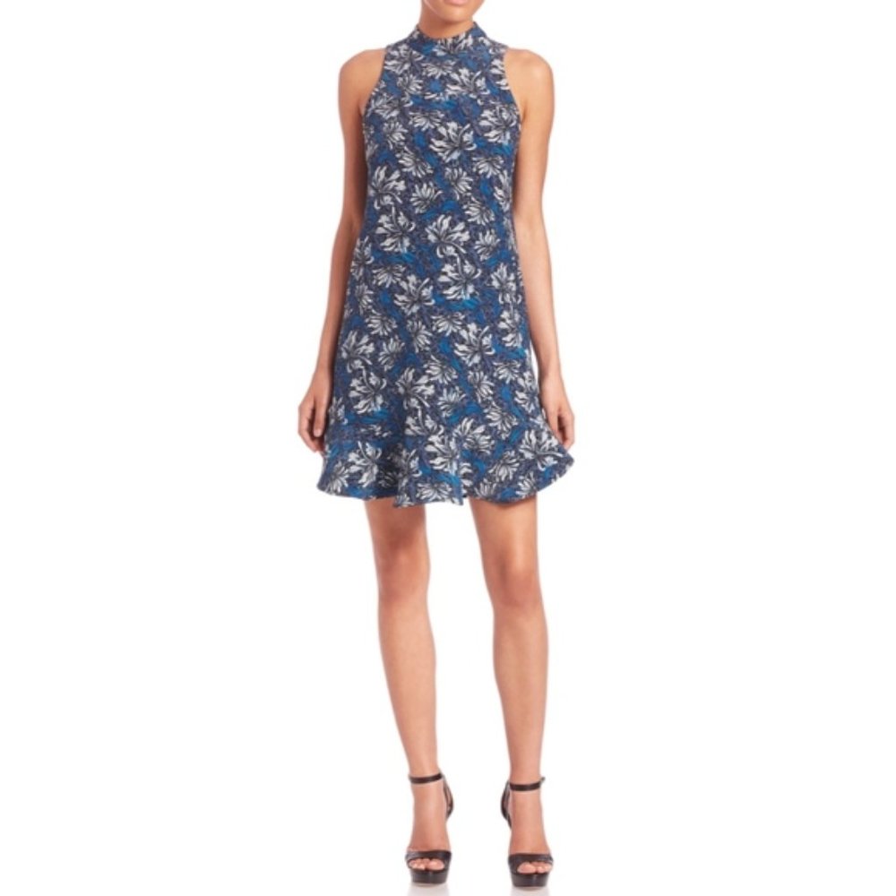 Rebecca Taylor Blue Mystic Mock Neck Dress Size 4